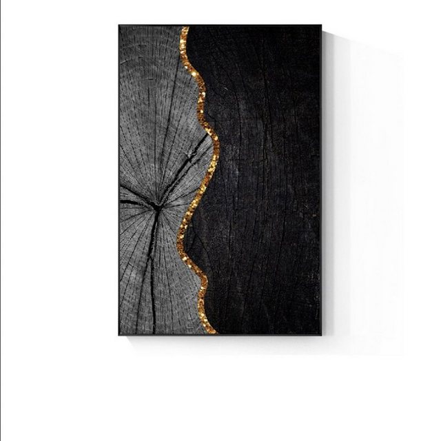 TPFLiving Kunstdruck (OHNE RAHMEN) Poster - Leinwand - Wandbild, Nordic Art - Abstrakte Motive - Bilder Wohnzimmer - (7 Motive in 7 verschiedenen Größen zur Auswahl), Farben: Gold, Schwarz und Grau - Größe: 40x60cm