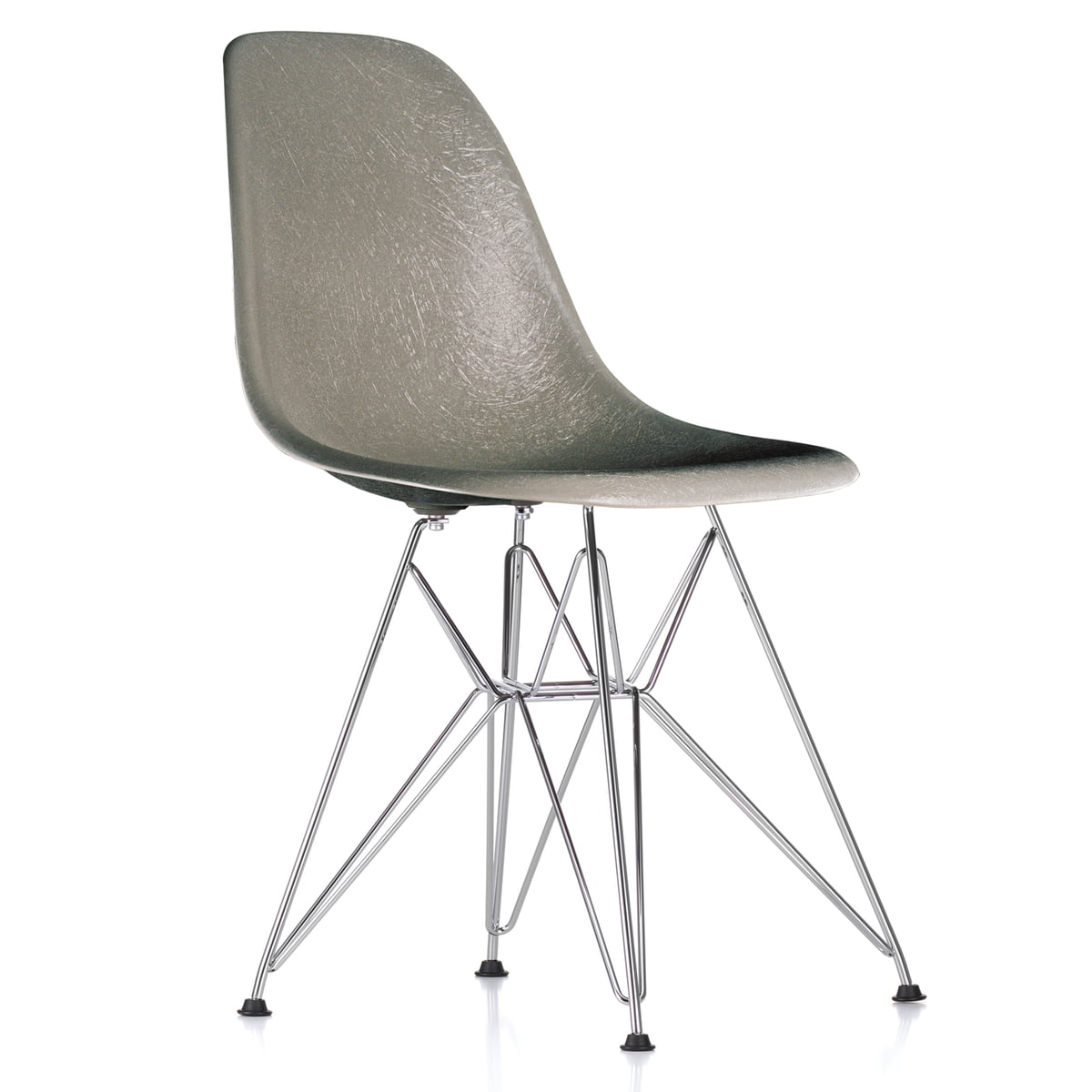 Vitra - Eames Fiberglass Side Chair DSR, verchromt / Eames raw umber (Filzgleiter basic dark)