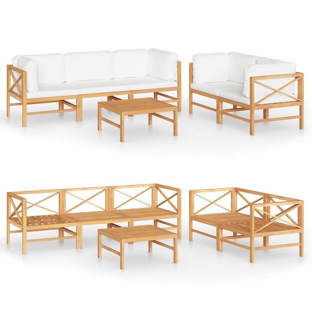 DOTMALL Big-Sofa 10-teiliges Garten-Lounge-Set mit cremefarbenen Kissen aus Holz