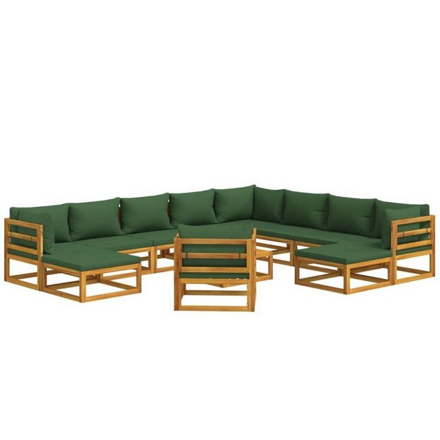 DOTMALL Big-Sofa 12-teiliges Garten-Lounge-Set mit grünen Kissen aus Massivholz