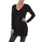 Ital-Design Strickjacke Damen Freizeit Stretch Longpullover in Schwarz