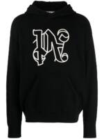 Palm Angels Gestrickter Hoodie mit Monogramm-Stickerei - Schwarz