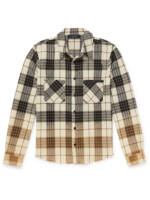 AMIRI - Leather-Trimmed Frayed Checked Cotton-Flannel Shirt - Men - Neutrals - XS