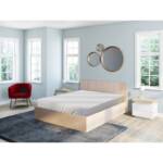 Bett mit Bettkasten - 160 x 200 cm - Farben: Holzfarben + Matratze - elphege - Naturfarben hell