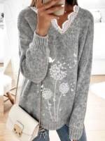 Damen Lässig Herbst Polyester V-Ausschnitt Leicht Langarm Pullover