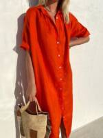 Damen Lässig Unifarben Sommer Weit Maxikleid Baumwolle Regelmäßig CC Mini Kleider