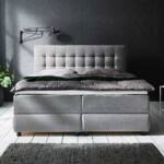 Doppel Bett mit Box Matratze und Bettkasten Grau Stoff