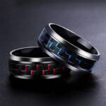 Herrlicher Mann Ring Rot Grün Kohlefaser Schwarz Drachen Inlay Comfort Fit Edelstahl Ringe für Männer Ehering Ring