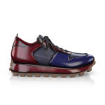 Klobige Luxus Sneaker Sportlicher Schnürer für Herren - Handgemacht in Italien aus Premium - Leder - Grau & Blau & Rot - Selbst gestalten -