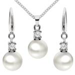 LÖB Ohrring und Ketten Set Damen Schmuckset 925 Silber Zirkonia mit Perlen, Halskette Ohrringe Hängend Set Perlenohrringe Perlenkette Ohrhänger Kette Strass Stein Perle Anhänger Brautschmuck Braut Hochzeit Klassisch Geschenke Für Frauen Freundin Mama zum Valentinstag Geburtstag