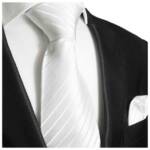Paul Malone Krawatte Herren Seidenkrawatte Schlips mit Tuch modern uni gestreift 100% Seide (Set, 2-St., Krawatte mit Einstecktuch) Schmal (6cm), weiß 691