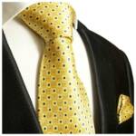 Paul Malone Krawatte Herren Seidenkrawatte mit Tuch modern gepunktet 100% Seide (Set, 2-St., Krawatte mit Einstecktuch) gold gelb 689