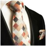 Paul Malone Krawatte Herren Seidenkrawatte mit Tuch modern kariert 100% Seide (Set, 2-St., Krawatte mit Einstecktuch) Schmal (6cm), orange grau rot gold 252