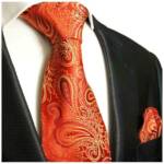 Paul Malone Krawatte Herren Seidenkrawatte mit Tuch modern paisley brokat 100% Seide (Set, 2-St., Krawatte mit Einstecktuch) Schmal (6cm), rot gold 680