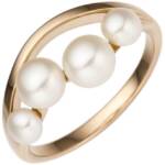 Schmuck Krone Fingerring Ring Damenring Perlenring Fingerschmuck mit Süßwasserperlen 585 Rotgold Rosegold, Gold 585