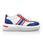 Sneaker Freizeitschuhe mit leichter Sohle für Herren - Handgemacht in Italien aus Naturleder - Weiß & Blau & Rot & Rot, Schnürung -