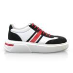 Sneaker Freizeitschuhe mit leichter Sohle für Herren - Handgemacht in Italien aus Naturleder - Weiß & Schwarz & Rot & Rot - Selbst