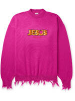 VETEMENTS - Jesus Loves You Distressed Merino Wool Sweater - Men - Pink - XS