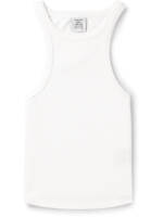VETEMENTS - Logo-Embroidered Ribbed Stretch-Cotton Tank Top - Men - White - M