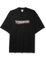 VETEMENTS - Oversized Logo-Print Cotton-Jersey T-Shirt - Men - Black - S