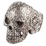 viva-adorno Silberring Totenkopf Ring Sugar Skull Tattoo Tribal Blumen Blüten Daumenring, Herrenring 925 Sterlingsilber