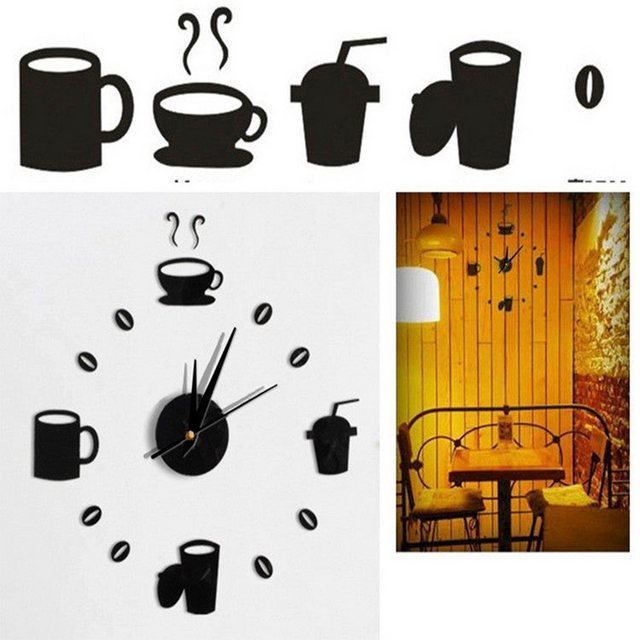 AUKUU Wanduhr Wohnzimmer Wohnzimmer Wanduhr Kaffeetasse Geschirr Uhr Küche (Restaurant DIY Uhr kreative moderne einfache Wandaufkleber Uhr)