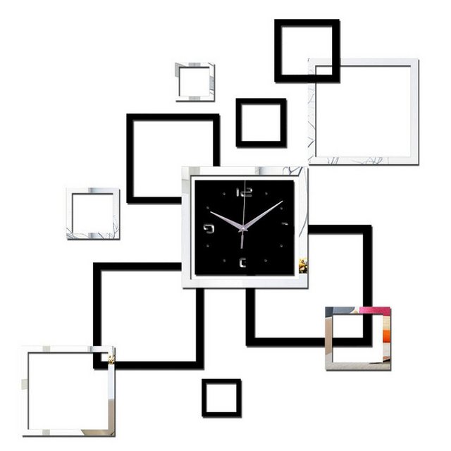 AUKUU Wanduhr Wohnzimmer Wohnzimmer kreative Wanduhr Spiegel Wandaufkleber (dekorative Uhr DIY Blockuhr)