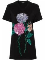 Balmain - Black Rose-Appliqué T-Shirt - Größe M - black