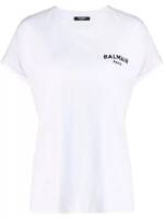 Balmain - Flocked Logo Cotton White T-Shirt - Größe M - white