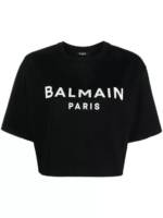 Balmain - Noir Logo-Print Cropped T-Shirt - Größe S - black