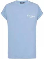 Balmain - Sky Blue Logo-Flocked Cotton T-Shirt - Größe M - blue