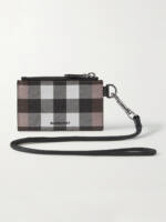 Burberry - Leather-Trimmed Checked E-Canvas Cardholder with Lanyard - Men - Brown
