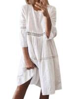 FIDDY Blusenkleid Strandkleid Sommer Boho Kleid Weiß Blusenkleid Elegant Freizeitkleid