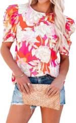 FIDDY Chiffonbluse Sommer-Damen Hemden, leichtes Chiffon-Puff-Kurzarm Shirt, O-Ausschnitt