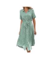 FIDDY Strandkleid Damen-Kleid mit V-Ausschnitt und Blumendruck, Partykleid mit Gürtel