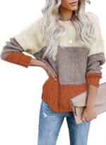FIDDY Strickpullover Damen Strickpullover Farbblock Pullover Casual Winter Sweatshirt