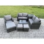 Fimous - 8-teilige Gartenmöbel Sets 8-Sitzer Outdoor Patio Möbel Set Weben Weiden Rattan Sofa Stuhl und Tisch mit 3 Fußhocker Beistelltisch