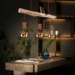 Globo - Hängeleuchte Holz Esstisch Lampe Küche hängend Retro Deckenleuchte Vintage Pendelleuchte 3 flammig, Metall Holz rostfarben, 3x E27, LxBxH