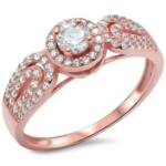 Goldene Hufeisen Goldring Damen Halo Ring 925 Sterling-Silber Rosegold vergoldet, Damen Zirkonia Halo-Ring