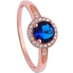 Goldene Hufeisen Goldring Damen Halo-Ring Fingerring 925 Sterling-Silber Rosegold vergoldet, Damen Haloring Saphir-Blau