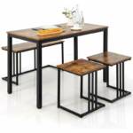 Goplus - 4-teiliges Bartisch Set Holz, Esstisch mit Bank & 2 Hockern, Küchentisch-Set für Haus, Restaurant, Kneipe, Industrie-Design