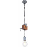 Hängeleuchte Holz Esstisch Lampe Küche hängend Retro Deckenleuchte Vintage Pendelleuchte 1 flammig, Schraubzwinge Metall verzinkt, E27, LxH 14 x 120