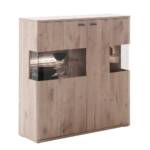 Highboard mit Glas seitlich in Wildeichefarben 119 cm breit