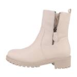 Ital-Design Damen Freizeit Stiefelette Blockabsatz Flache Stiefeletten in Beige