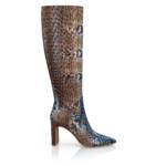 Spitze Stiefel mit hohem Absatz für Damen - Handgemacht in Italien aus Geprägtes Leder - Animal Prints & Braun & Blau - Selbst gestalten -