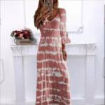 TZTA Trading UG Dirndl Sommer Damen lockeres V-Ausschnitt bedrucktes langes Kleid für Damen (1-tlg)