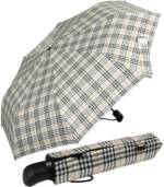 iX-brella Taschenregenschirm first class Regenschirm mit Auf-Zu-Automatik, für Damen und Herren, groß, satbil - beige kariert