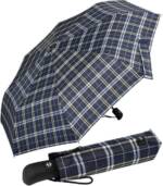 iX-brella Taschenregenschirm first class Regenschirm mit Auf-Zu-Automatik, für Damen und Herren, groß, satbil - blau kariert