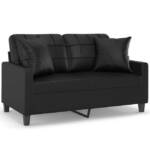 vidaXL Sofa 2-Sitzer-Sofa mit Zierkissen Schwarz 120 cm Kunstleder Couch Wohnzimme
