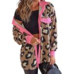 AFAZ New Trading UG Cardigan Damen-Cardigan mit lockerem Leopardenmuster und Kontrast für Herbst